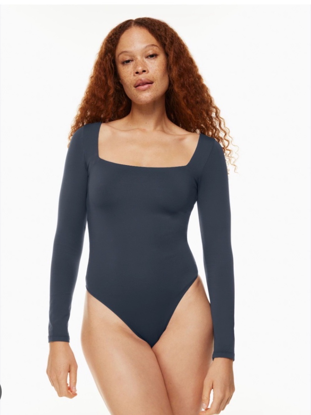 Aritzia Contour Navy Square-Neck Long-Sleeve Bodysuit